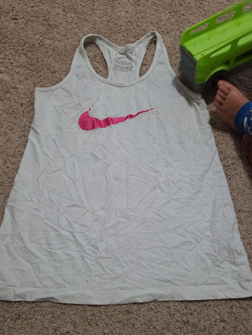 Nike Women's White Racerback Tank with Pink Swoosh